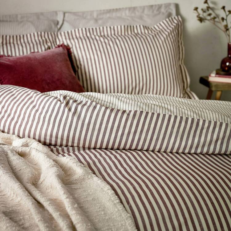 Yard cotton beetroot stripe duvet set single - British product