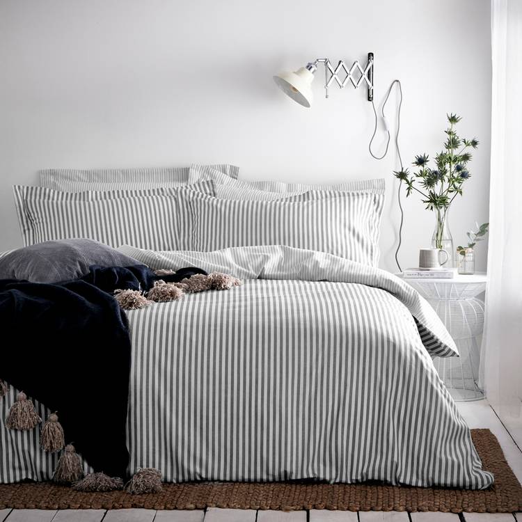Yard Hebden Cotton Stripe grey bedding set single - British product