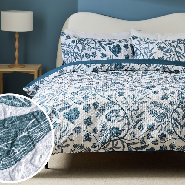 Habitat foliage heatset bedding set white blue single (British brand)