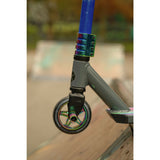 Stunted Flare stunt scooter with aluminium deck and neochrome details (British brand)