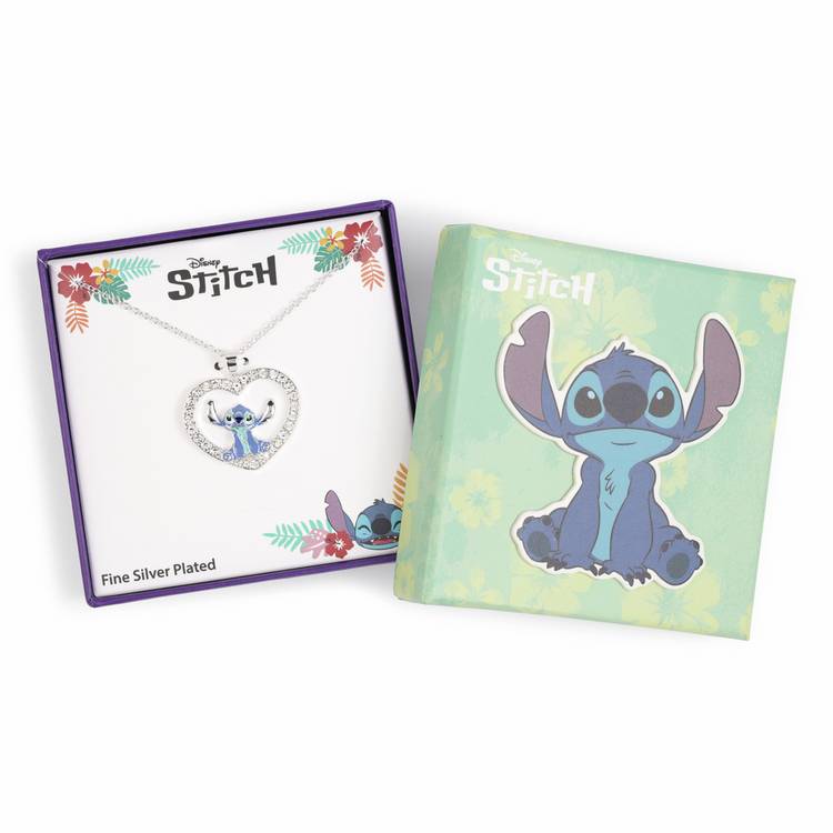 Disney Stitch heart pendant necklace silver-tone finish, UK version