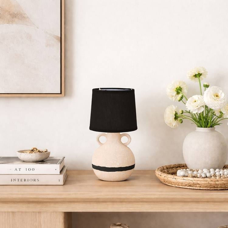 Hestia Natural and Black vase lamp 28cm, UK version