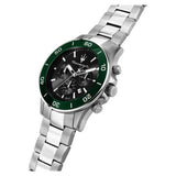 Maserati Chronograph watch with black dial and stainless steel bracelet, UK version