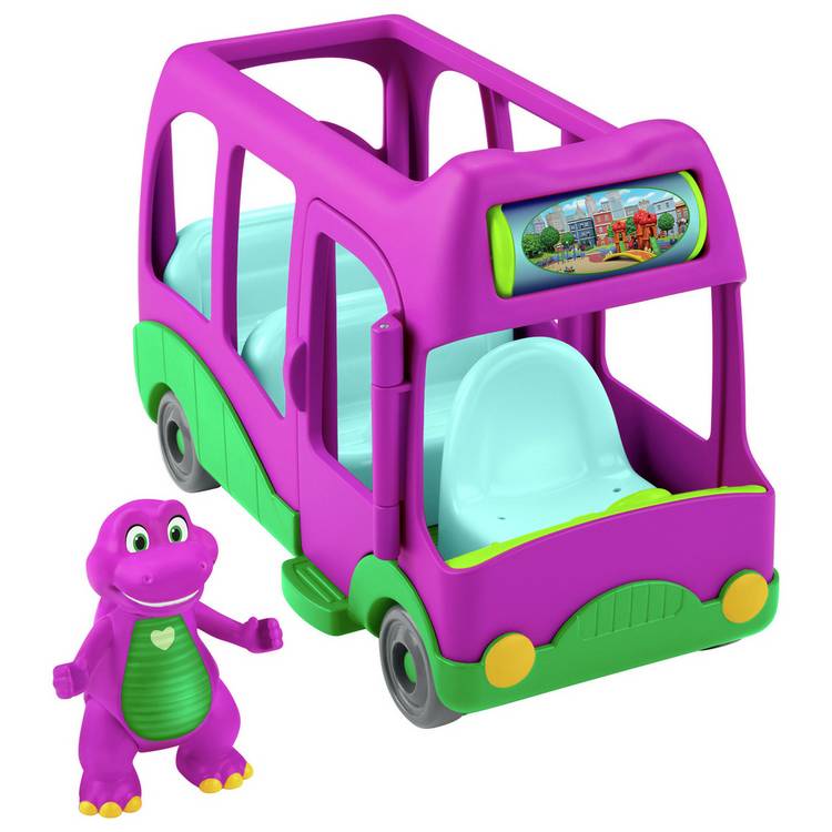 Fisher-Price Barney's World Adventure Bus push-along toy, imported from the UK
