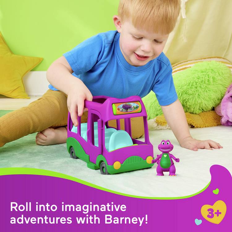 Fisher-Price Barney's World Adventure Bus push-along toy, imported from the UK