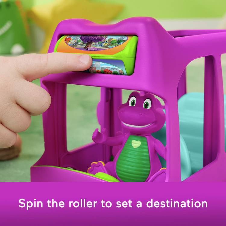 Fisher-Price Barney's World Adventure Bus push-along toy, imported from the UK