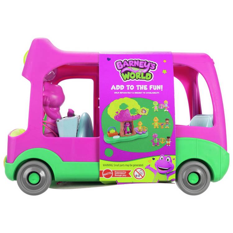 Fisher-Price Barney's World Adventure Bus push-along toy, imported from the UK