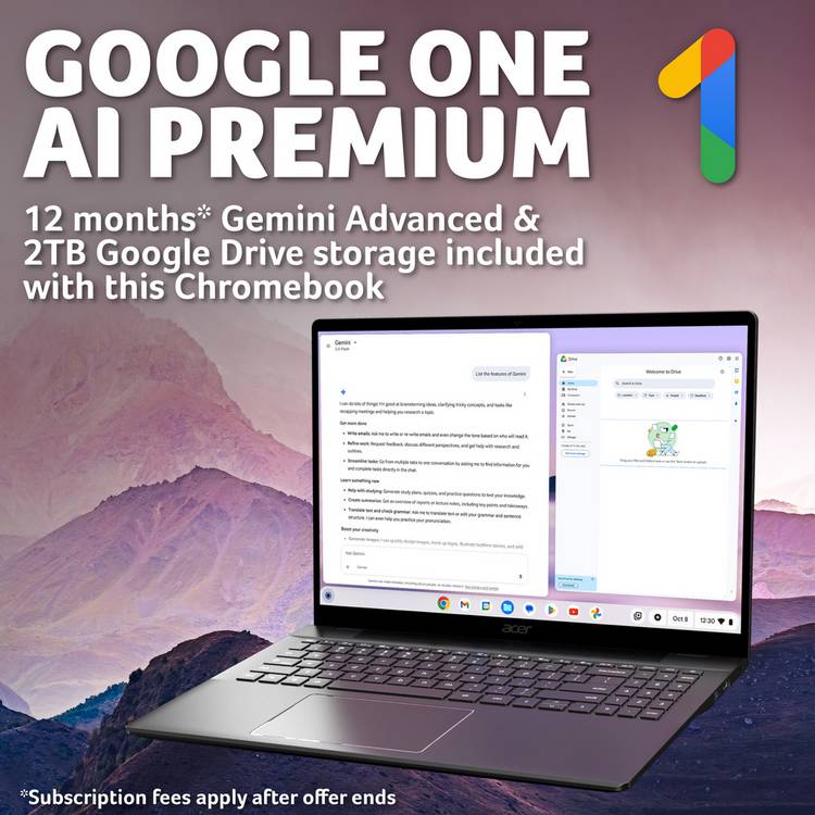 Acer Chromebook Plus 16in grey laptop, UK version