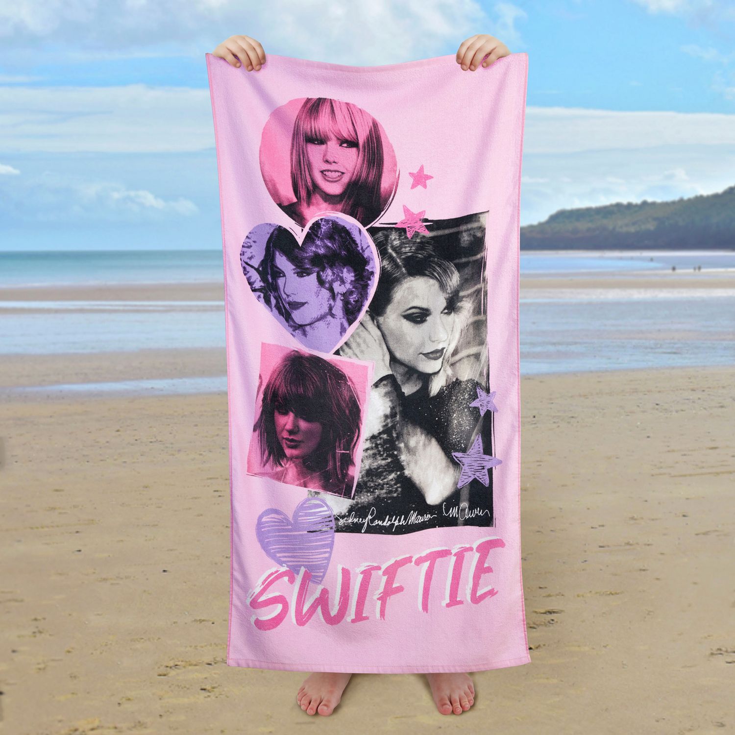 Celebrity Icons beach towel pink purple 140x70cm, UK version