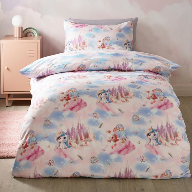 Catherine Lansfield Candy Unicorn single bedding set, imported from the UK