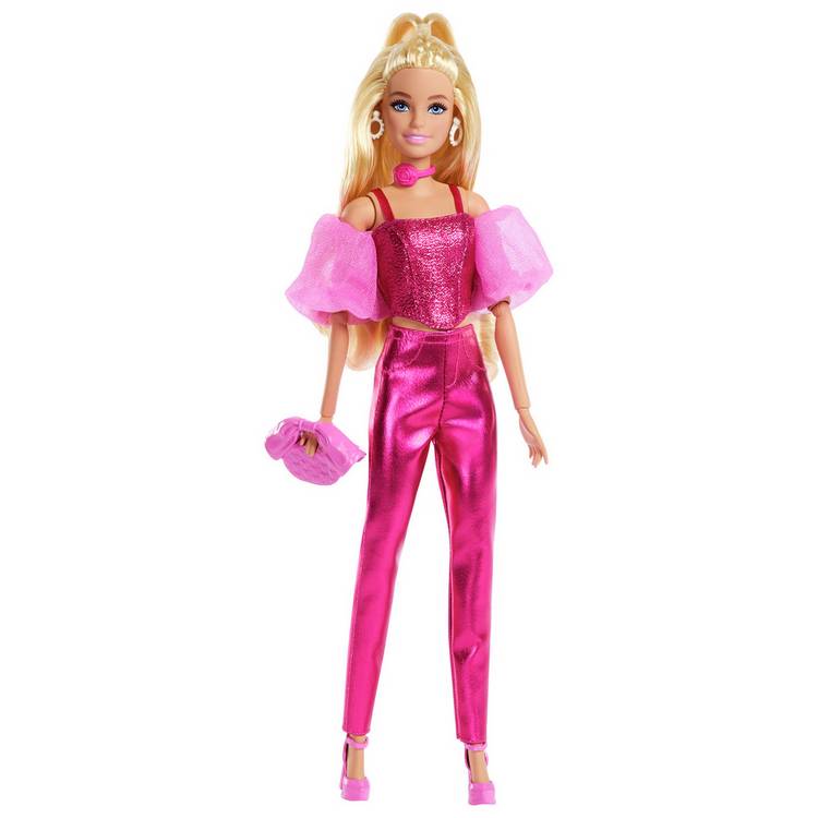 Barbie Deluxe Style fashion doll in metallic pink outfit 32cm - British product