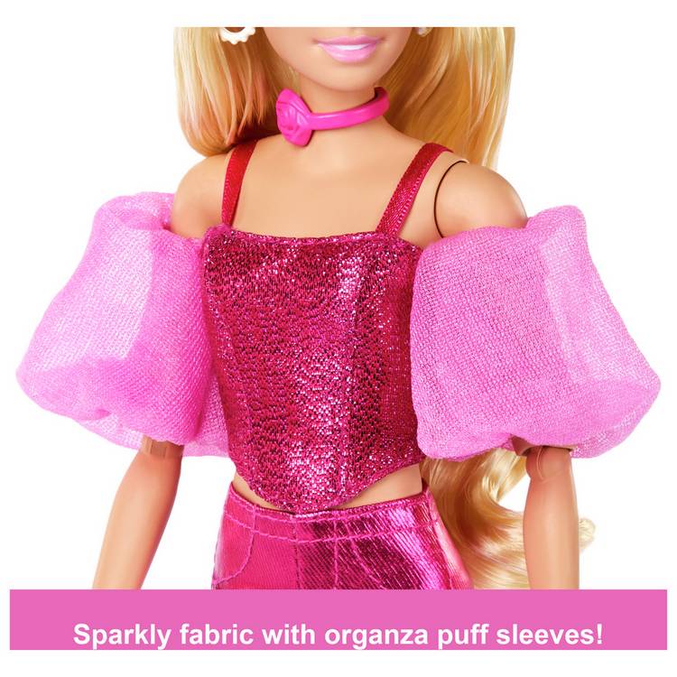 Barbie Deluxe Style fashion doll in metallic pink outfit 32cm - British product