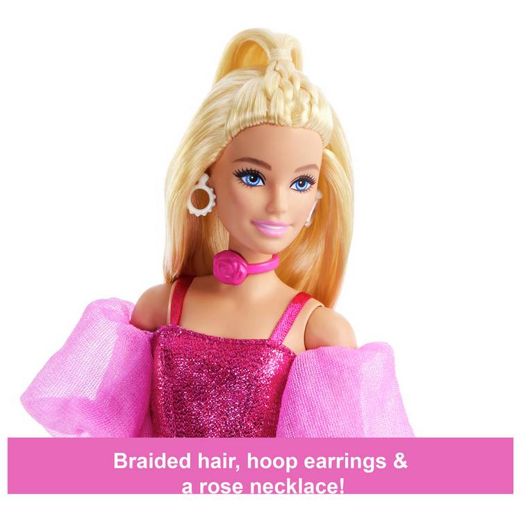 Barbie Deluxe Style fashion doll in metallic pink outfit 32cm - British product