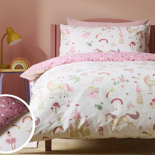 Argos Home unicorn storybook white toddler bedding set 150x120cm, imported from the UK