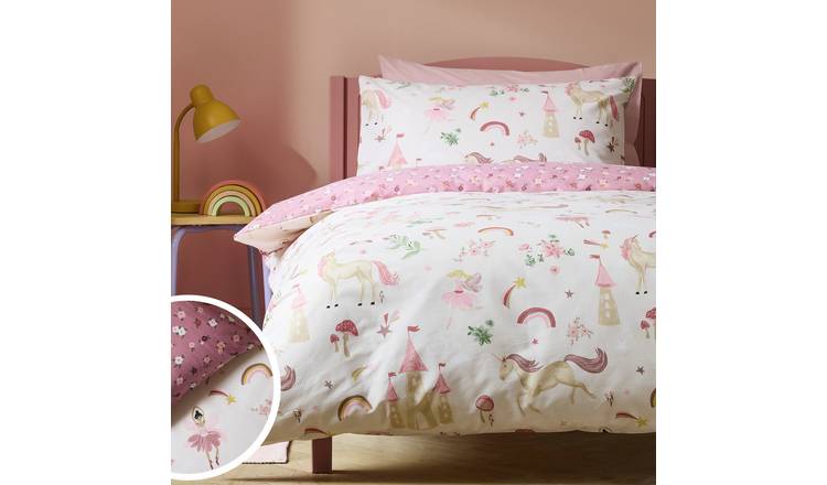 Argos Home unicorn storybook white toddler bedding set 150x120cm, imported from the UK