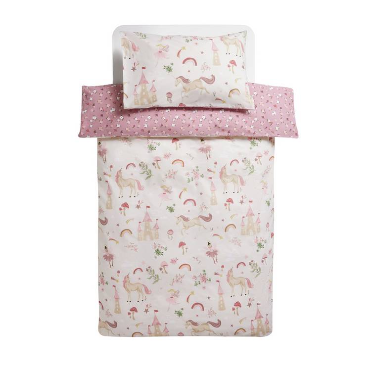 Argos Home unicorn storybook white toddler bedding set 150x120cm, imported from the UK