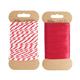 Argos Home ribbon set red satin and candy stripe 10m rolls (British brand)