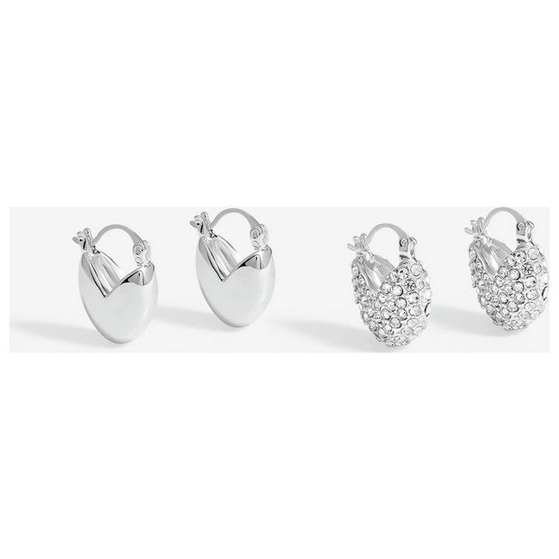 Lipsy crystal heart huggie hoop earrings 2-pair set, UK version