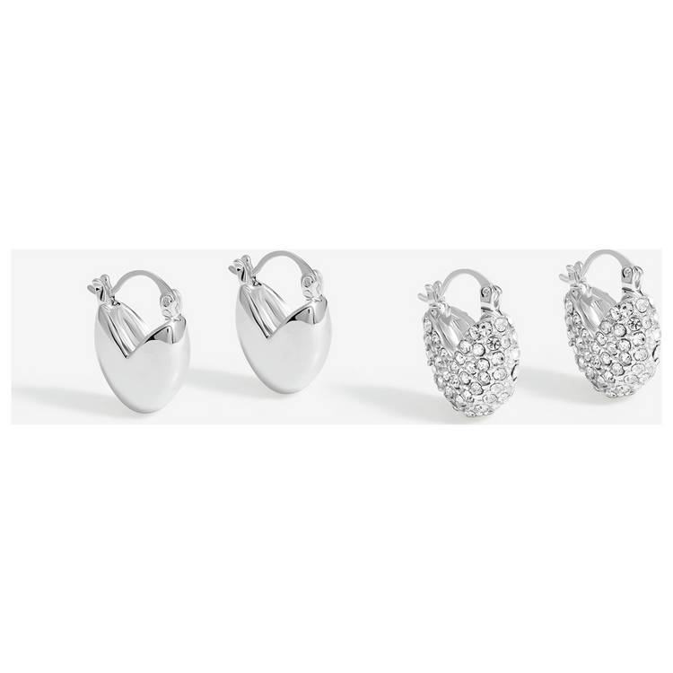 Lipsy crystal heart huggie hoop earrings 2-pair set, UK version