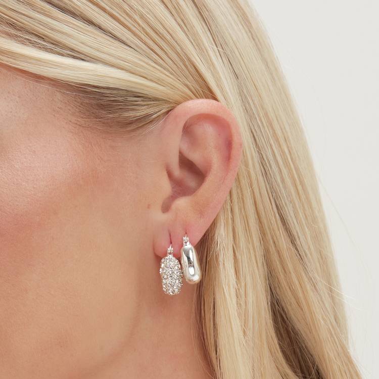 Lipsy crystal heart huggie hoop earrings 2-pair set, UK version