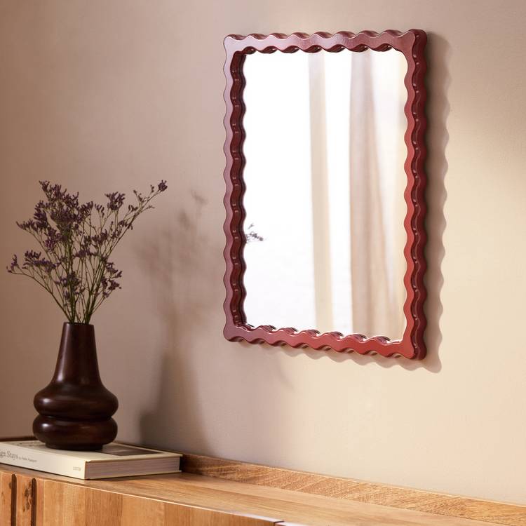 Habitat red wood lacquered wavy wall mirror 48x40cm - British product