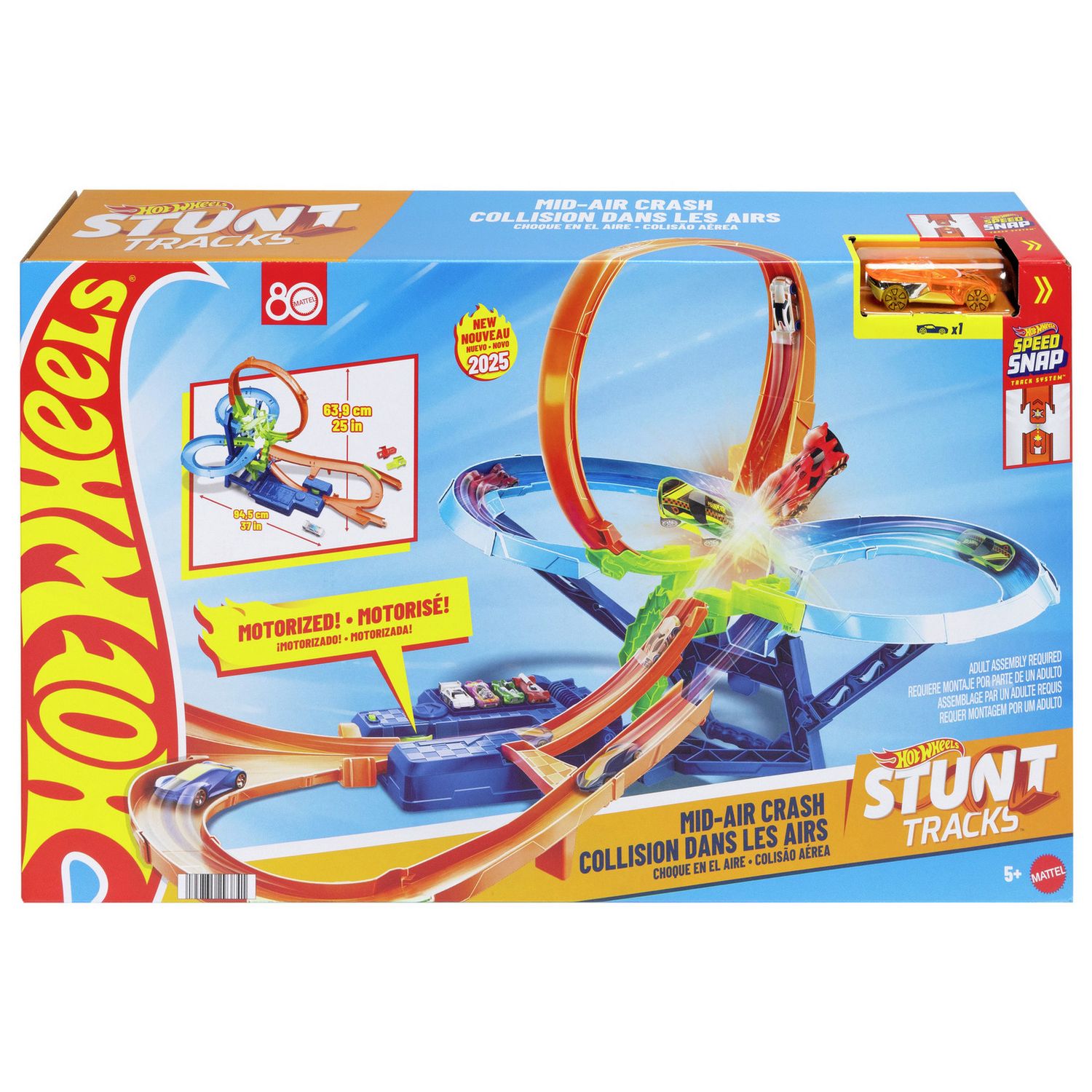 Hot Wheels stunt track playset with motorised booster and toy car (British brand)
