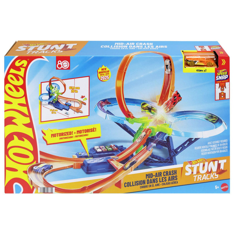 Hot Wheels stunt track playset with motorised booster and toy car (British brand)