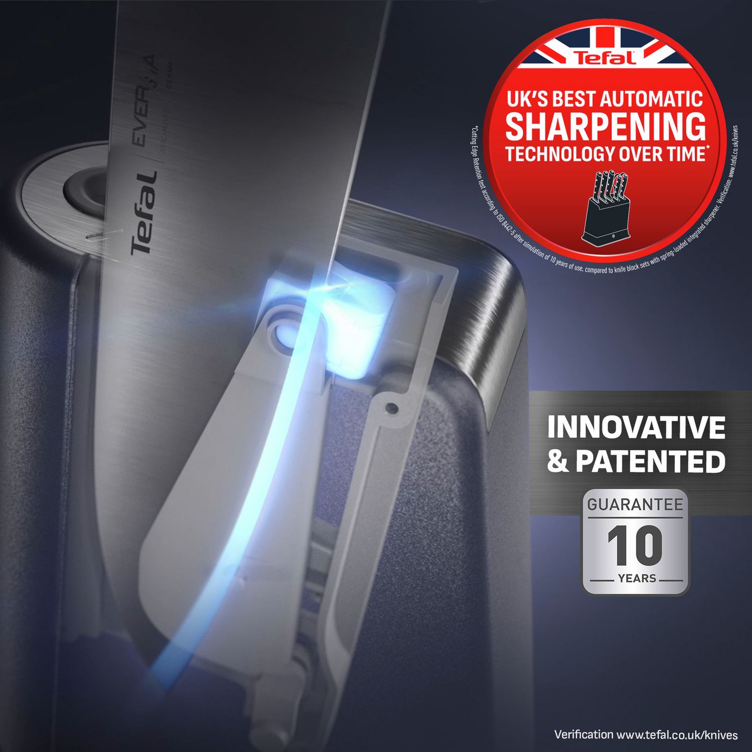 Tefal EverSharp Pro 5 piece knife block blue, UK version