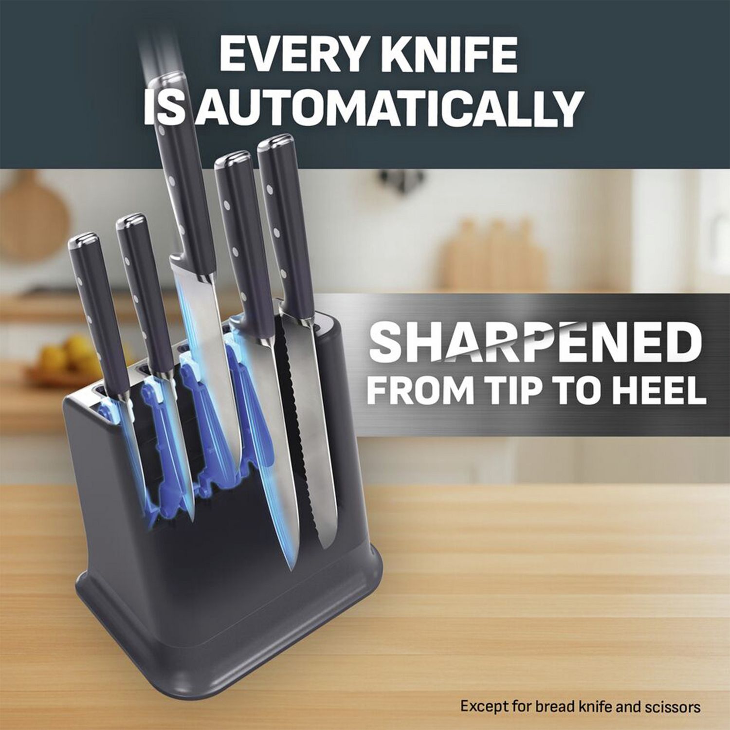 Tefal EverSharp Pro 5 piece knife block blue, UK version