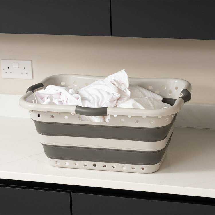 Addis collapsible hip hugger laundry basket 45l grey, UK version