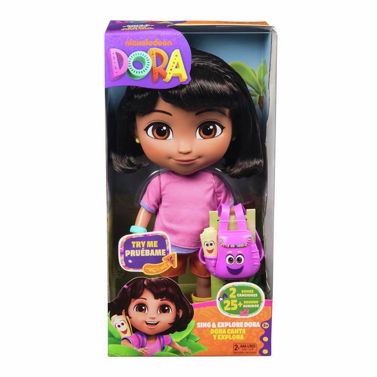 Dora 12-inch Sing & Explore doll with backpack (British brand)