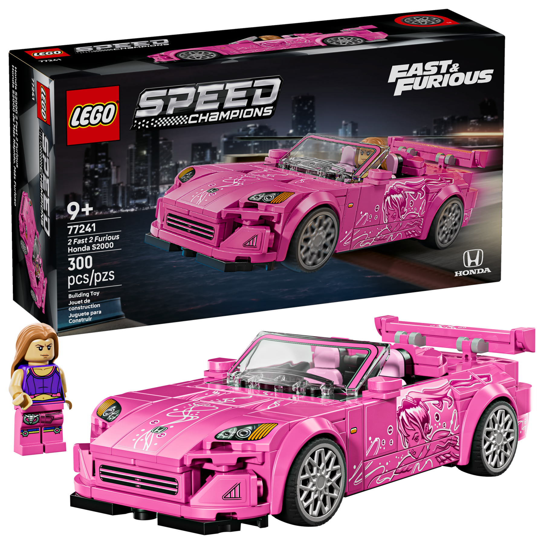 Lego Speed Champions Honda S2000 2 Fast 2 Furious pink car 300 pcs, UK version