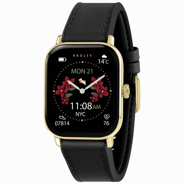 Radley Petite Smartwatch with black leather strap, imported from the UK