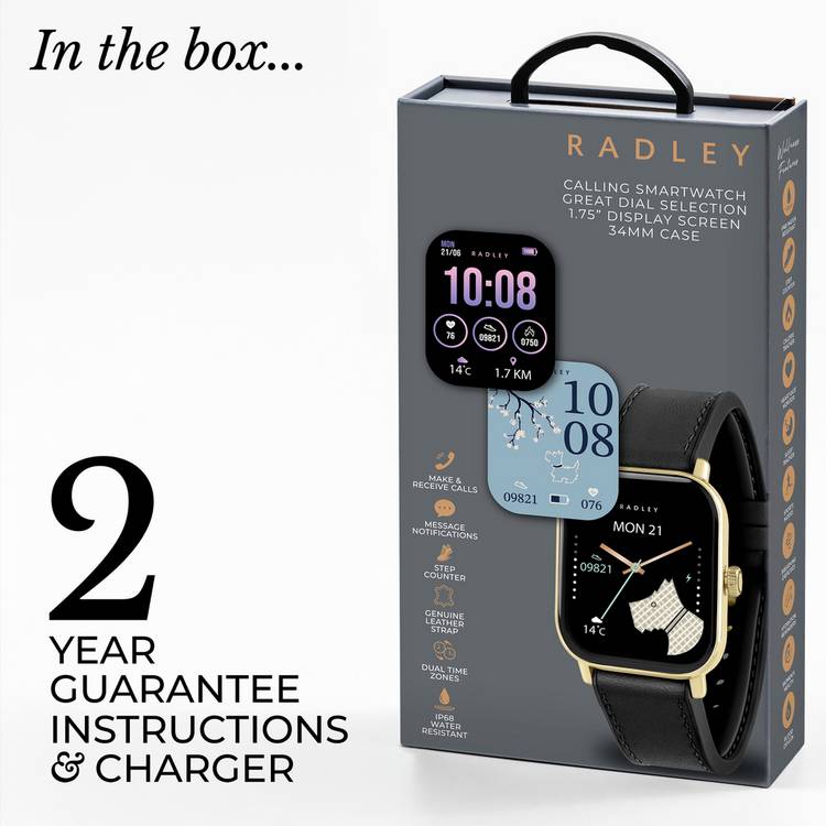 Radley Petite Smartwatch with black leather strap, imported from the UK
