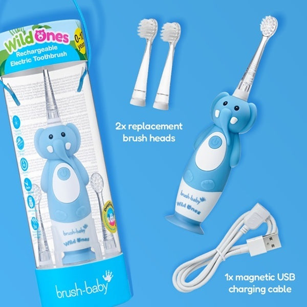 Brush Baby WildOnes elephant toothbrush and applemint toothpaste set (British brand)