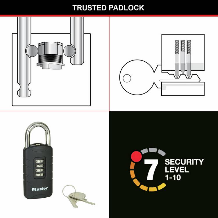 Master Lock combination padlock with override key - British product