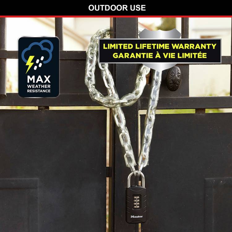 Master Lock combination padlock with override key - British product