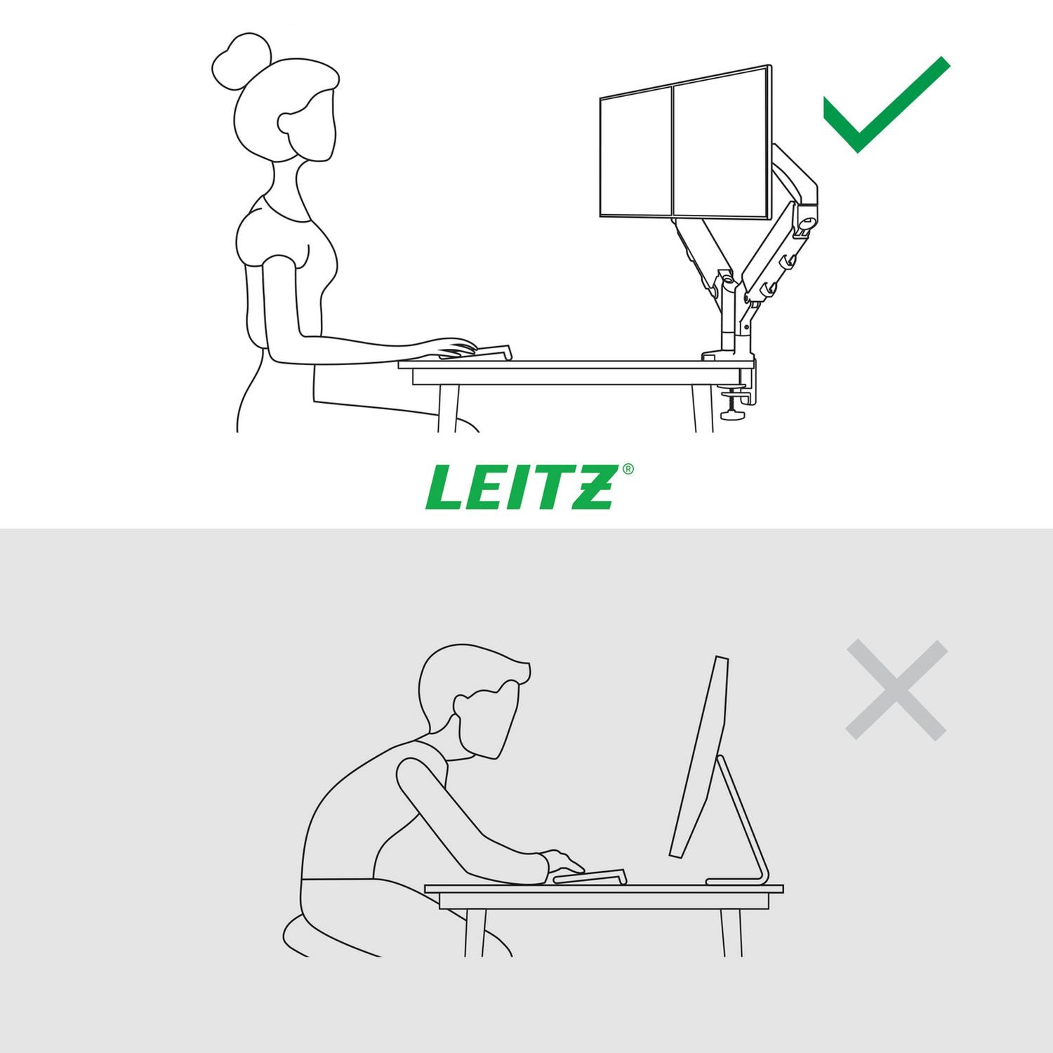 Leitz dual monitor arm light grey (British brand)