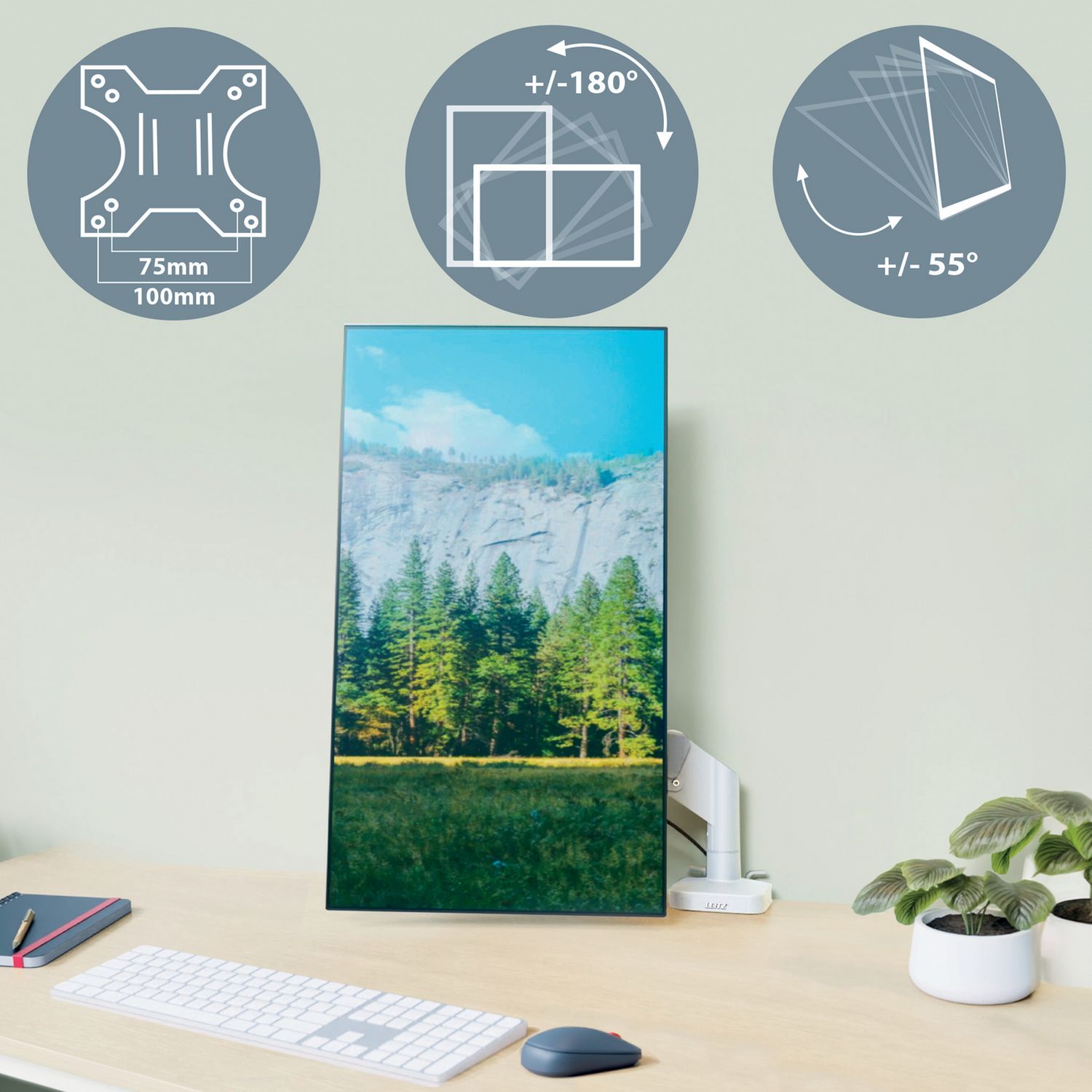 Leitz single monitor arm in light grey - British product