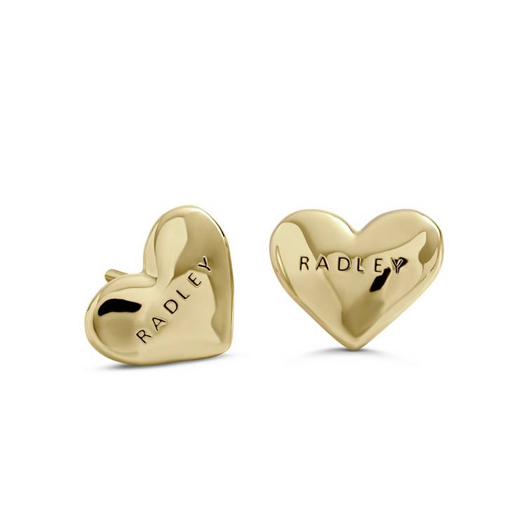 Radley hammered heart stud earrings 18ct gold plated, imported from the UK
