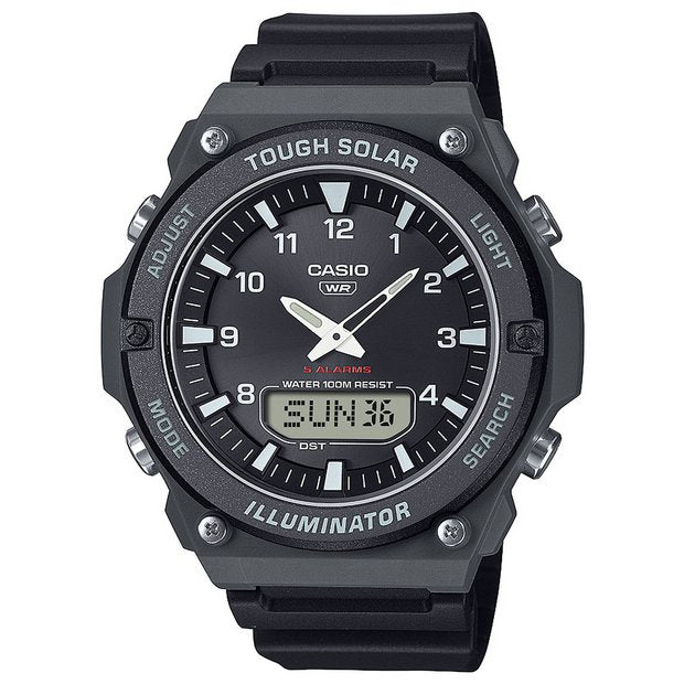 Casio analogue watch black dial resin strap - British product