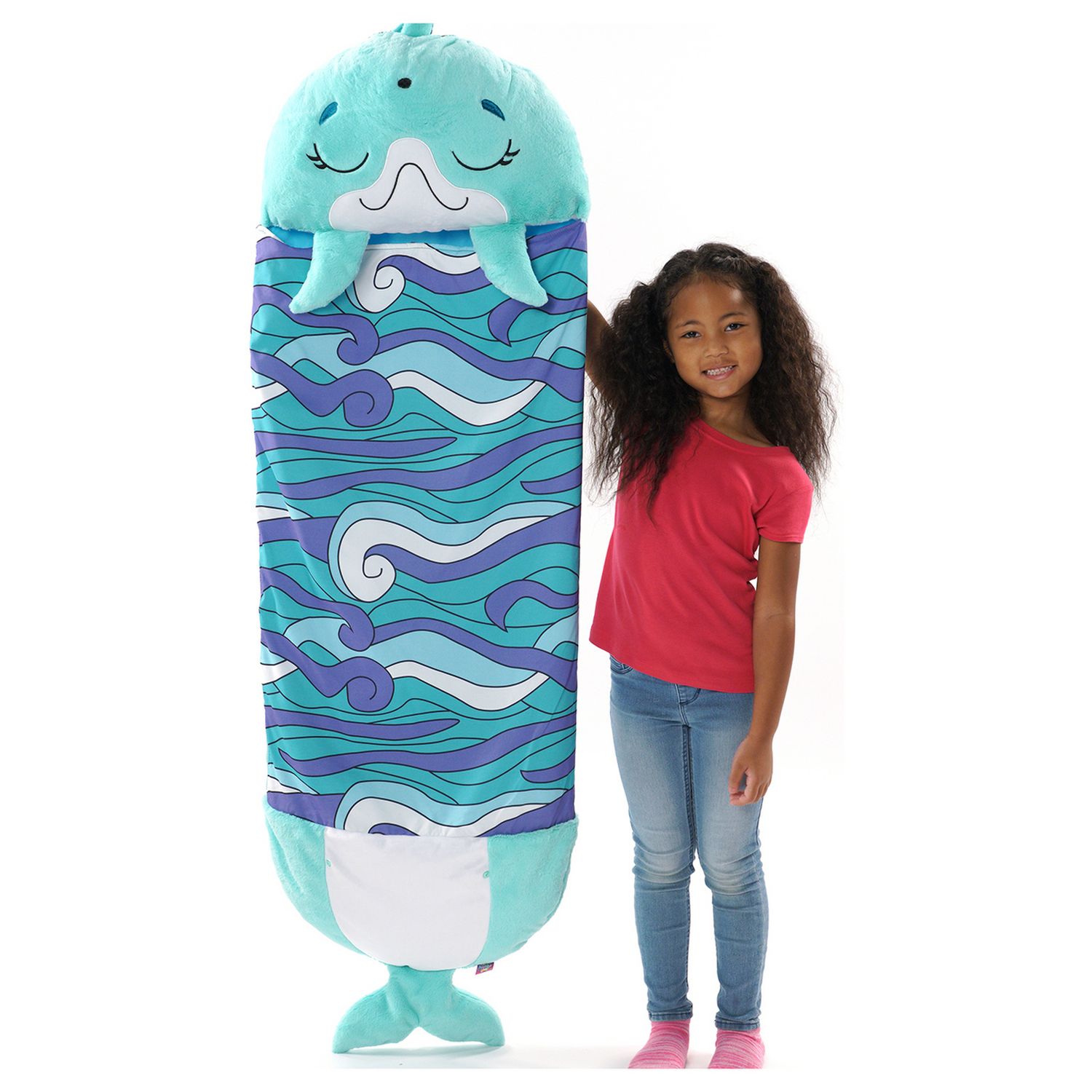 Happy Nappers Disco Dolphin large sleeping bag toy, UK version