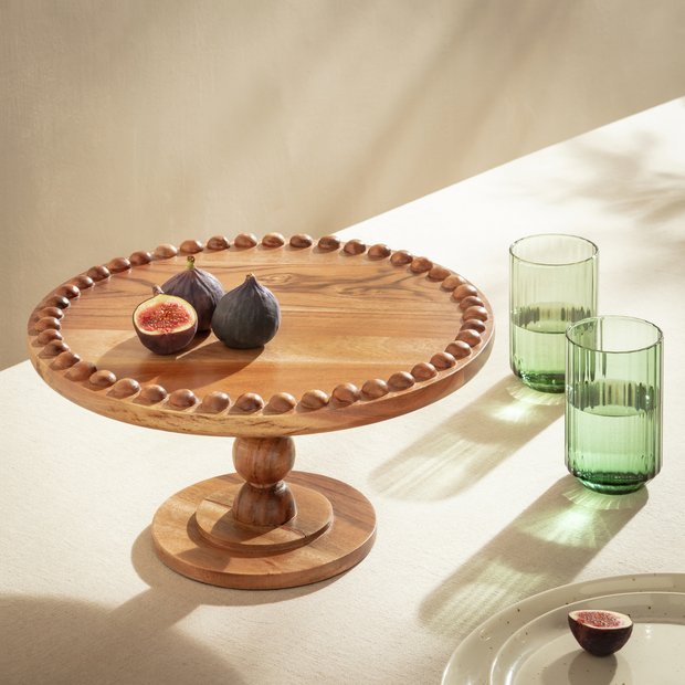 Habitat bobbin cake stand two-tier acacia wood, imported from the UK