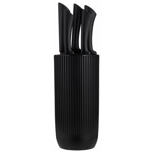 Viners 6 piece ribbed knife block set black, UK version