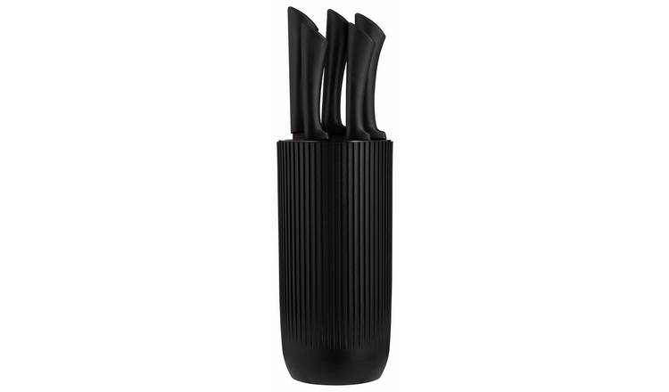 Viners 6 piece ribbed knife block set black, UK version