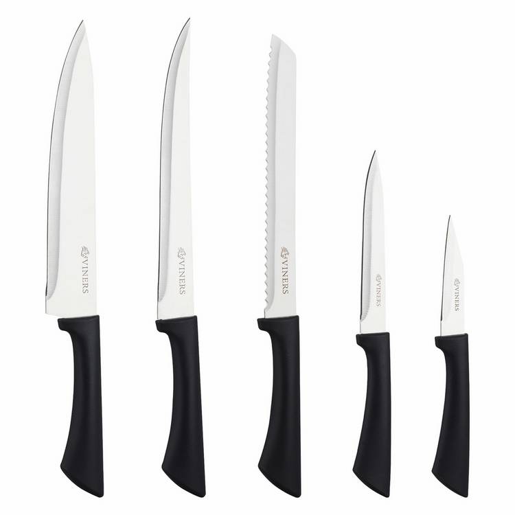 Viners 6 piece ribbed knife block set black, UK version