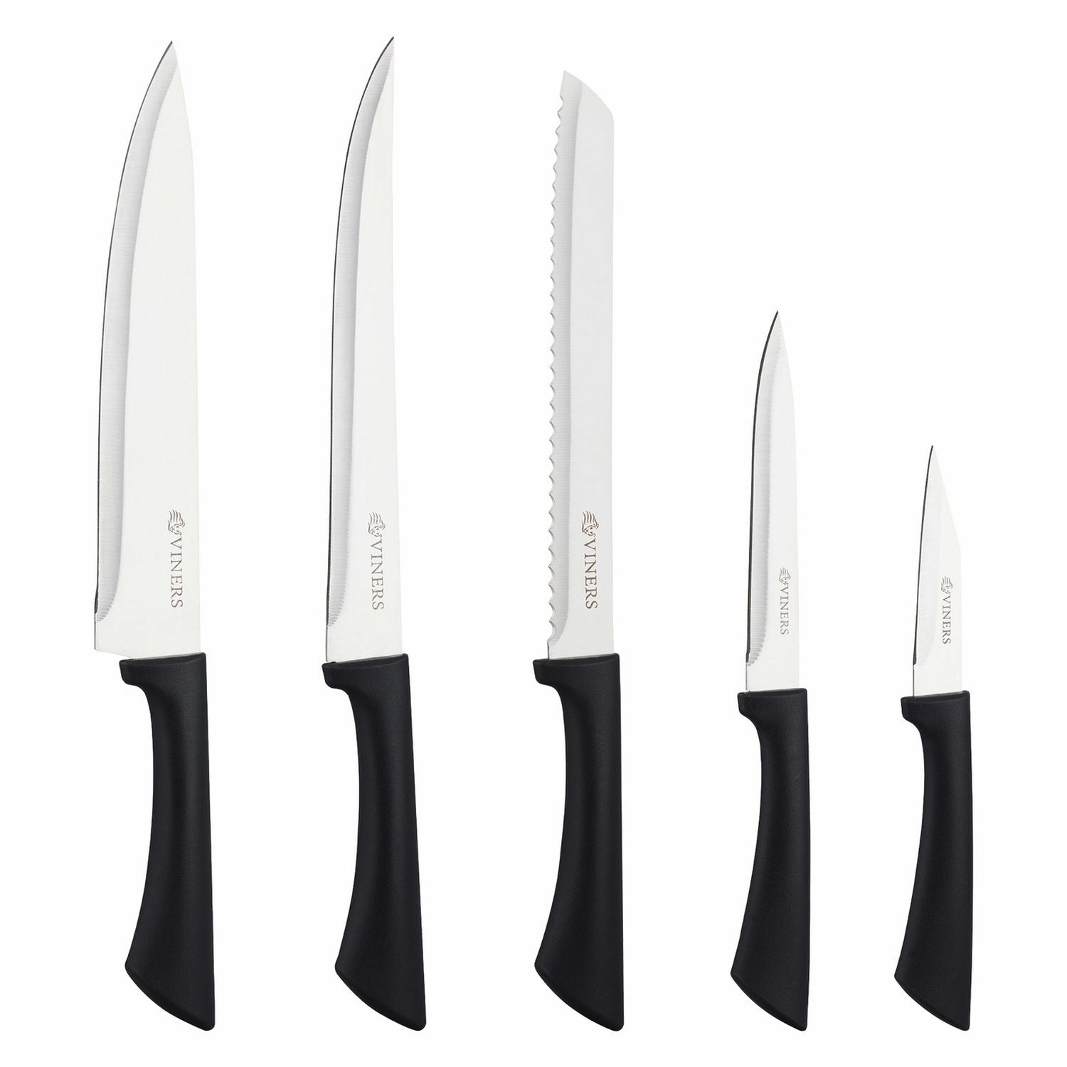 Viners 6 piece ribbed knife block set black, UK version