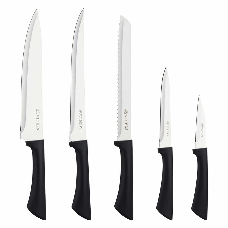 Viners 6 piece ribbed knife block set black, UK version