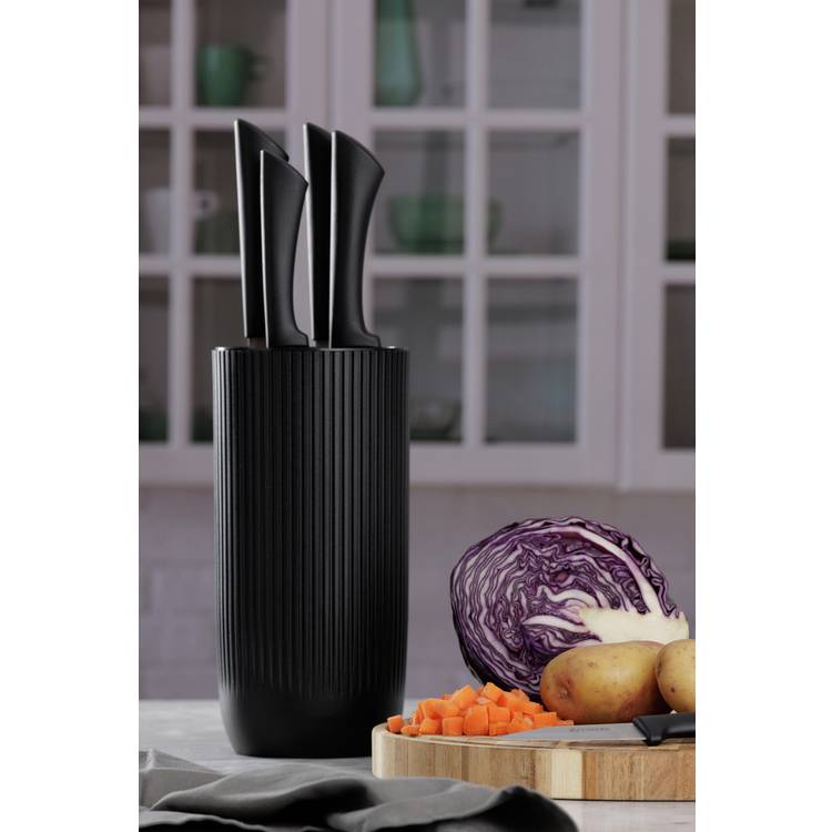 Viners 6 piece ribbed knife block set black, UK version