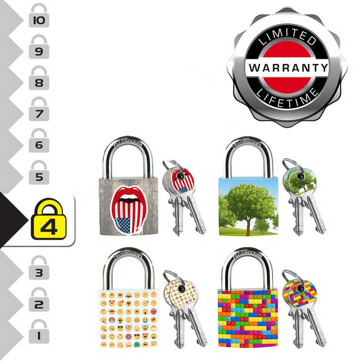 Master Lock patterned solid body padlock with keys, imported from the UK